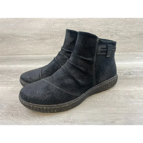 Clarks Caroline Derby Women's 9M Black Suede Leather Side Zip Biker Ankle Bootie - Picture 4 of 11